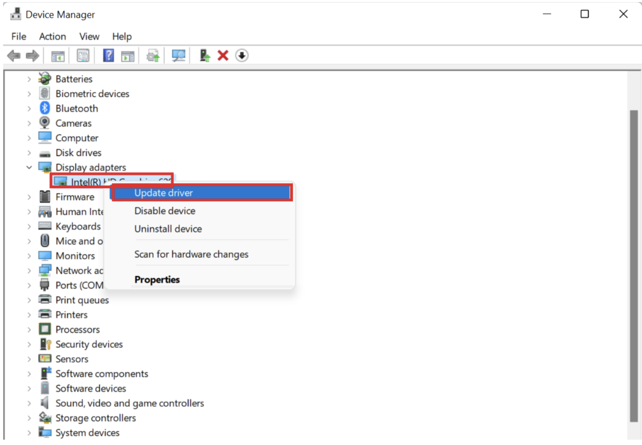 Right-click the graphics card you want to update and select Update driver